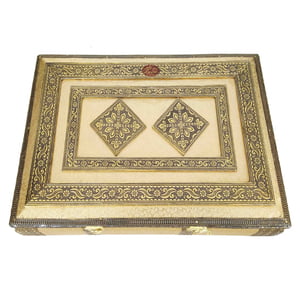 Golden Artificial Leather finish, Wooden Handmade Extra Large PREMIUM Chocolate Box- (16x11x3.75)